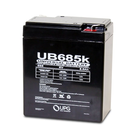 Sealed Lead Acid Battery, 6 V, 8.5Ah, UB685, F1 (Faston Tab) Terminal, AGM Type